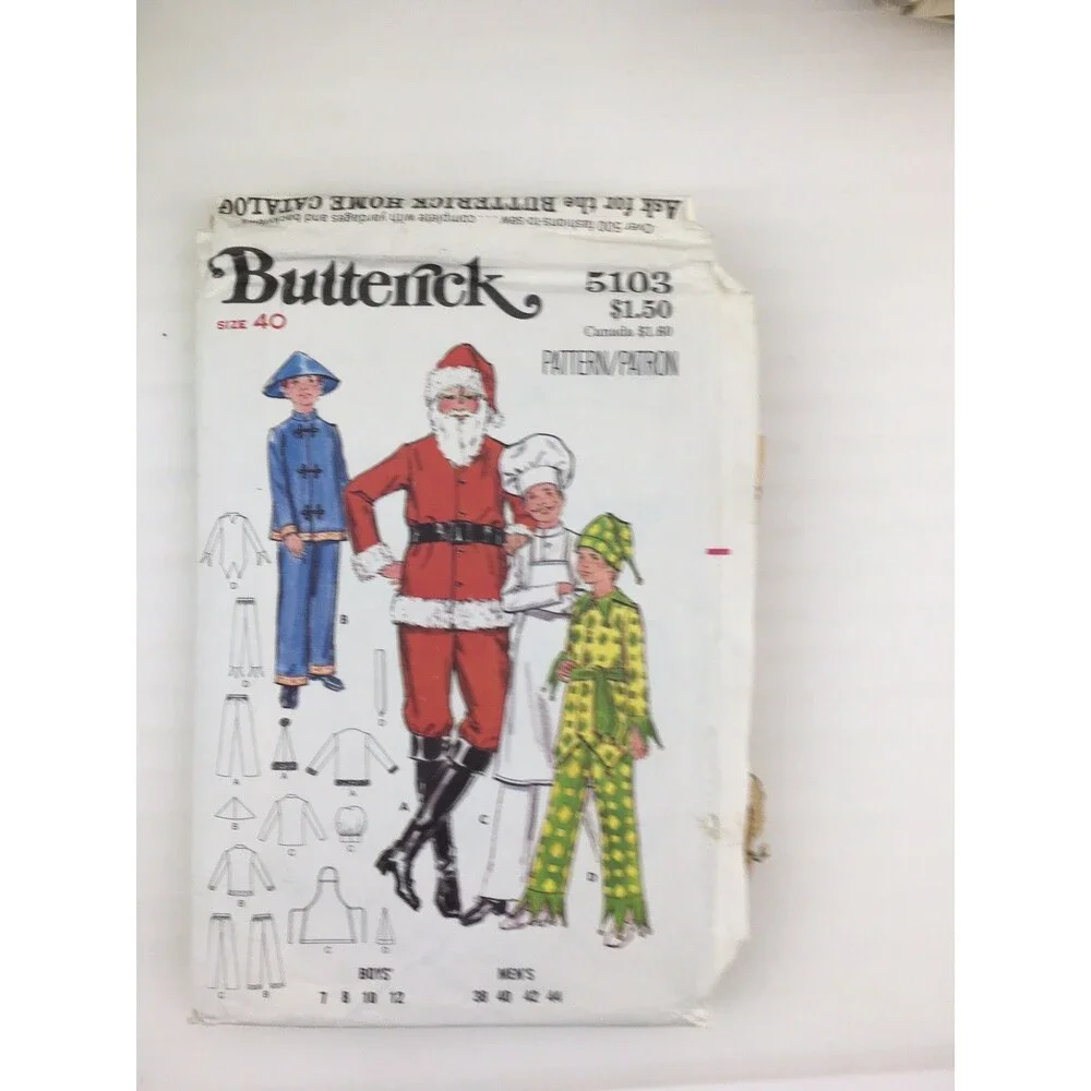 Chef Santa Suit Jester Costume Mens Size 40 CUT Pattern 5103 Vtg 70s